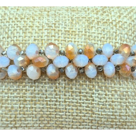 Sparkle Cluster Crystal Magnetic Clasp 7.5" Bracelet Frosted Amber Color Beads - Picture 2 of 11